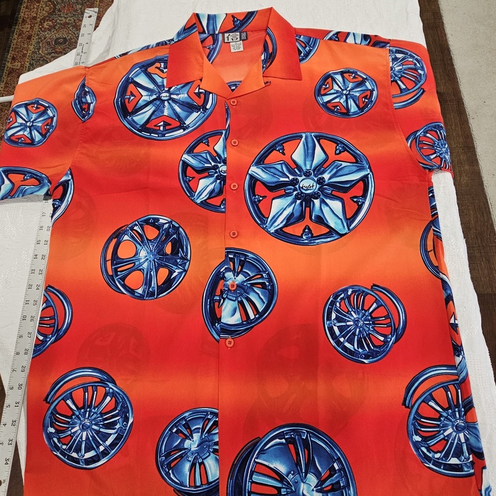 Vintage Trust XL Orange Wheel Print Button Up Shirt Y2K 90s